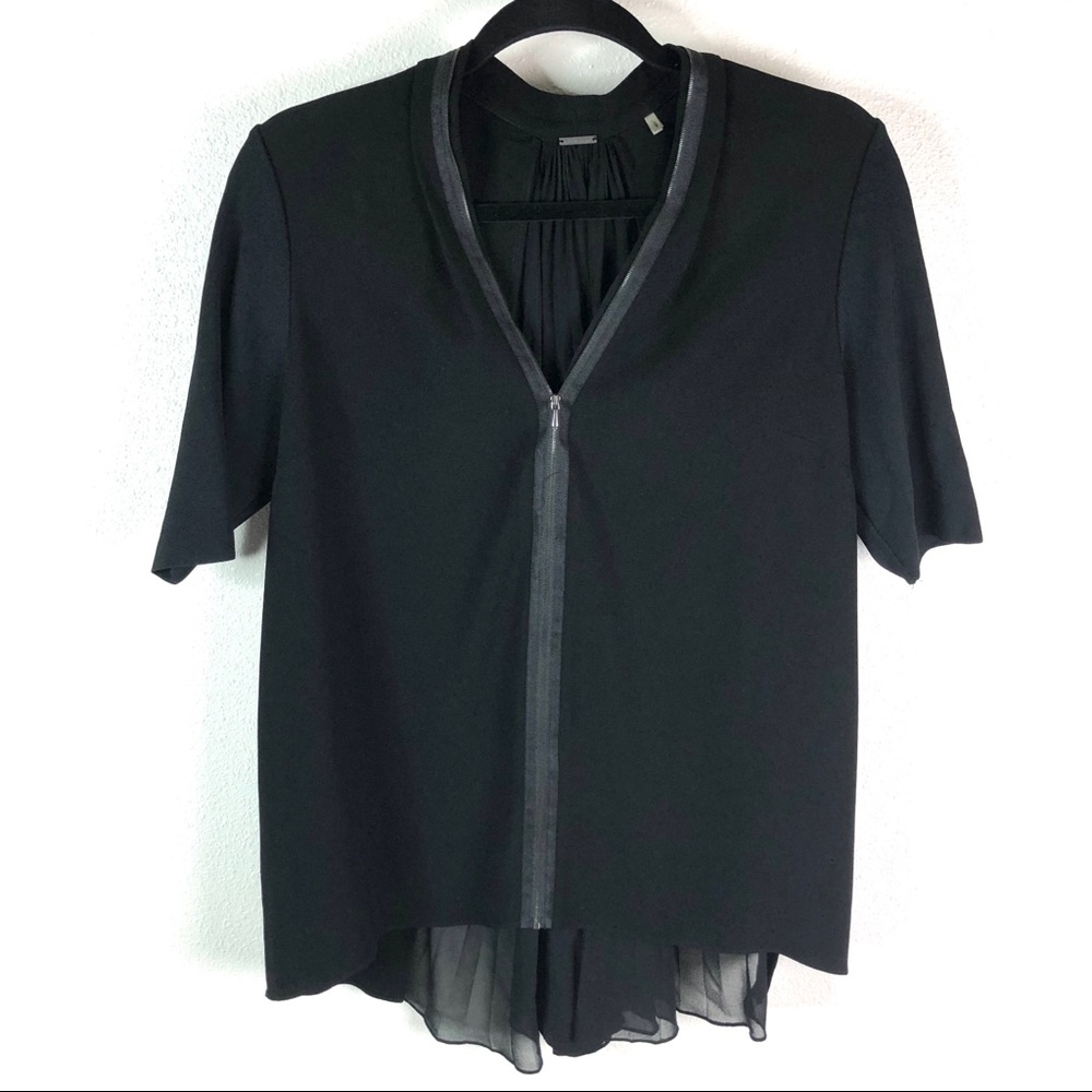 Elie Tahari Crepe Pleated Zipper Front Top